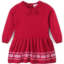 Babyhug Knit Full Sleeves Woolen Dress With Floral Design & Bow- Red-picture-17