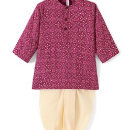 Babyhug Cotton Woven Full Sleeves Kurta and Dhoti Set Floral Print - Magenta-picture-19
