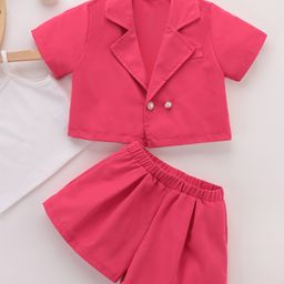 Mark & Mia Short Sleeves Party Jacket with Shorts With Inner Top- Fushcia-image-42