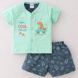 Cucumber Sinker Half Sleeves Night Suit With Dino Print - Green-picture-11