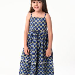 Babyhug 100% Woven Cotton Sleeveless Singlet Ethnic Dress with Floral Print-  Navy Blue-image-67