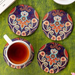 Kolorobia Illuminating Paisely Round Glass Coaster- Multicolor-image-86