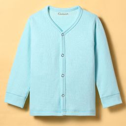 Kanvin Cotton Knit Full Sleeves Front Open Solid Colour Thermal Vest - Aqua Blue-image-82