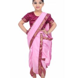 Itsmycostume Satin Marathi Theme Costume Set - Pink & Wine-image-93