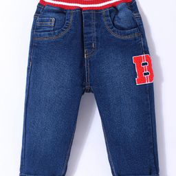 Little Kangaroos 100% Cotton Woven Jeans With Patch Work Detailing - Dark Blue-image-25