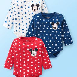 Babyhug Disney Interlock Knit Full Sleeves Onesies With Mickey Mouse Graphics Pack of 3 - Red White & Navy Blue-image-55