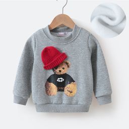 Kookie kids Full Sleeves T-Shirt With Teddy Bear Print & Cap Applique - Grey-image-86