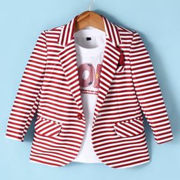 Robo Fry Lycra KnitText Printed T-Shirt & Full Sleeves Striped Blazer - Red-image-98