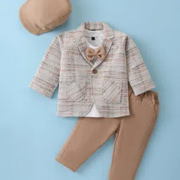 Robo Fry Cotton Knit Full Sleeves T-Shirt & Trouser With Hat & Blazer - Fawn-image-13