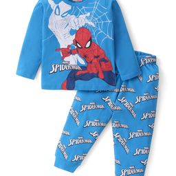 Babyhug Marvel Single Jersey Full Sleeves Pyjama Set With Spider Man Graphics - Blue-image-39