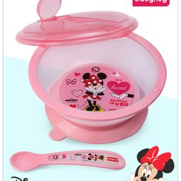 Babyhug Disney Minnie Mouse Designed Suction Bowl with Lid & Spoon Pink- 300 ml-26