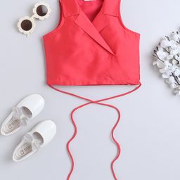 Taffykids Sleeveless Solid Blazer Crop Top - Pink-image-69