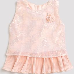 Tiny Girl Sleeveless Sequins Embellished & Floral Applique Detailed Top - Peach-picture-22