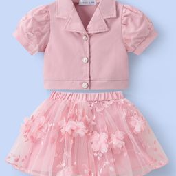 Mark & Mia Puffed Sleeves Top & SkirtSet with Floral Corsage - Pink-picture-24