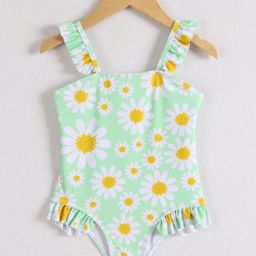 Mark & Mia Sleeveless V Cut Swimsuit With Floral Print - Mint-image-70