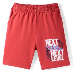 Taeko Single Jersey Knit Knee Length Shorts With Text Print - Red-image-24