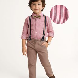 Mark & Mia Cotton Woven Full Sleeves Striped Shirt & Trouser with Bow & Suspender - Pink-picture-24