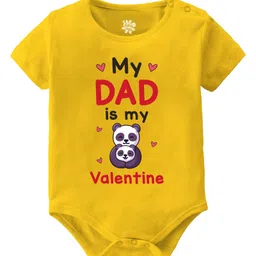 Baby Buzz Valentines Day Theme 100% Cotton Half Sleeves My Dad Is My Valentine Text Printed Onesie - Yellow-picture-1