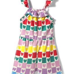 Bonfino 100% Cotton Knit Frill Sleeves Playsuit with Hearts Print & Checks - Pink-image-101