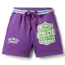 Pine Kids Looper Knit Mid Thigh Shorts With Text Print - Purple-picture-47