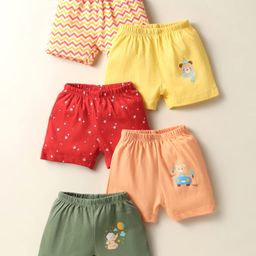 OHMS Single Jersey Knit Knee Length Shorts With Stripes Stars & Animal Print Pack Of 5 - Multicolour-image-36