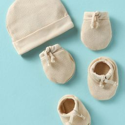 Simply Waffle Knit Solid Colour Cap Mittens & Booties Tan - Diameter 11 cm-image-13