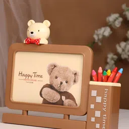 Art Street Brown & Grey Creative Cute Teddy Bear Table Photo Frame With Pen Holder-image-91