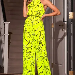 HERE&NOW Abstract Printed Halter Neck Basic Jumpsuit-picture-0