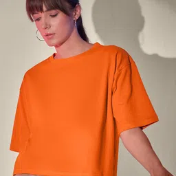 CORSICA Women Round Neck Cotton Boxy Crop T-shirt-picture-7