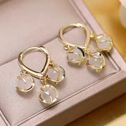DIVASTRI Stainless Steel Gold-Plated Pearls Teardrop Shaped Anti Tarnish Hoop Earrings-47