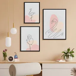 999Store Grey & Pink 3 Piece Paper Birds and Animals Wall Paintings-image-47