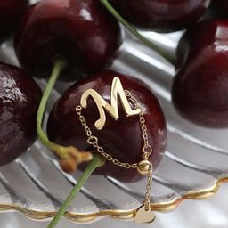 PALMONAS Gold-Plated Stainless Steel Initial "M" Finger Ring-16