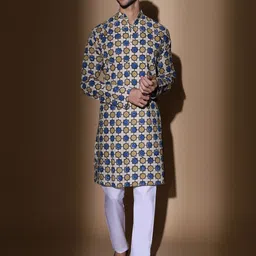 MOSHI Geometric Printed Band Collar Pure Cotton Straight Kurta-image-67