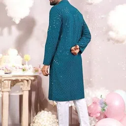 Atly Men Embroidered Regular Sequinned Kurta with Pyjamas image 4