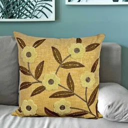 MONKDECOR Beige & Green Floral Linen Square Cushion Covers-image-51