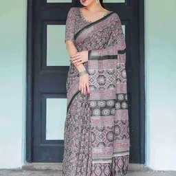 SGF11Ethnic Motifs Printed Pure Linen Saree-picture-16