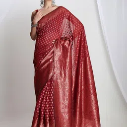 Janasya Floral Woven Design Zari Banarasi Saree-picture-47