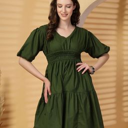 Clora Creation V-Neck Tiered Cotton Empire Dress-image-26