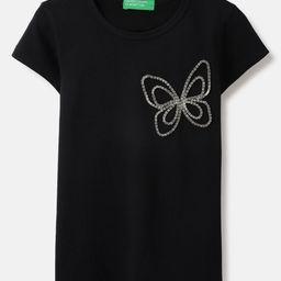 United Colors of Benetton Girls Typography Printed Pure Cotton Pockets T-shirt-image-80