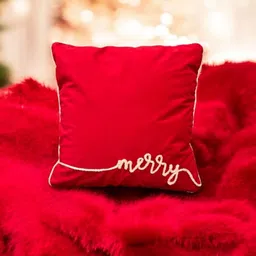 LUSHLYF Festive Red & White Embroidered Velvet Square Cushion Covers-17