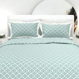 THE WHITE MOSS Green And White Printed Cotton 300 TC King Bedsheet Set-2.75 m x 2.75 m-70