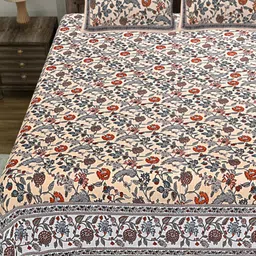 LIVING ROOTS Beige & White Geometric 300 TC Bedsheet with 2 Pillow Covers-image-36