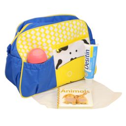 A Vintage Affair Diaper Bag With Changing Mat Cow Print - Blue & Yellow-28