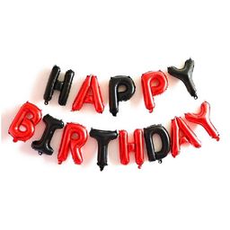 Shopperskart Happy Birthday Foil Balloons Red Black - Pack of 13-15