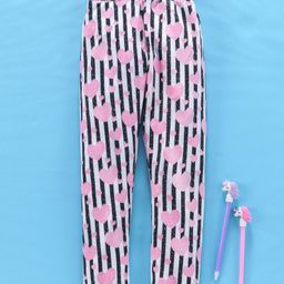 Eteenz Full Length Striped Leggings Heart Print - Pink White-picture-6