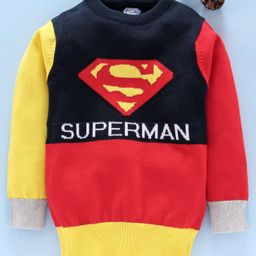 Mom's Love Full Sleeves Pullover Sweater Superman Print - Navy Red-image-57