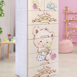 Babyhug 6 Layers High Density Plastic Storage Cabinate Teddy Print With Wheels - Cream-12