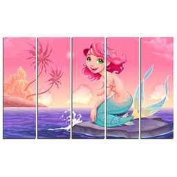 Wens Cute Mermaid 5 Panels Velvet Laminated Wall Art - Pink-picture-26