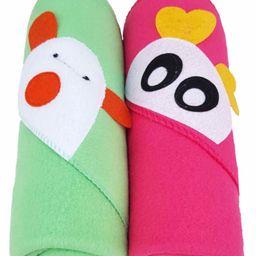 Brandonn Fleece Hooded Wrapper Animal Patch Pack of 2 - Pink Green-image-15