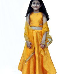 Piccolo Sleeveless Motif Work Choli With Lehenga & Dupatta - Yellow-image-71